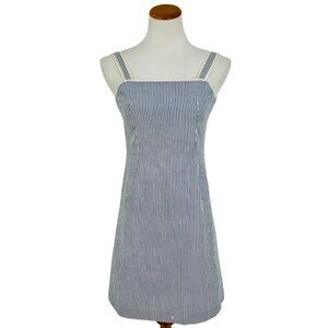 NWT Vintage 90s Petite Sophisticate Lace Trim Blue & White Striped Cotton Dress